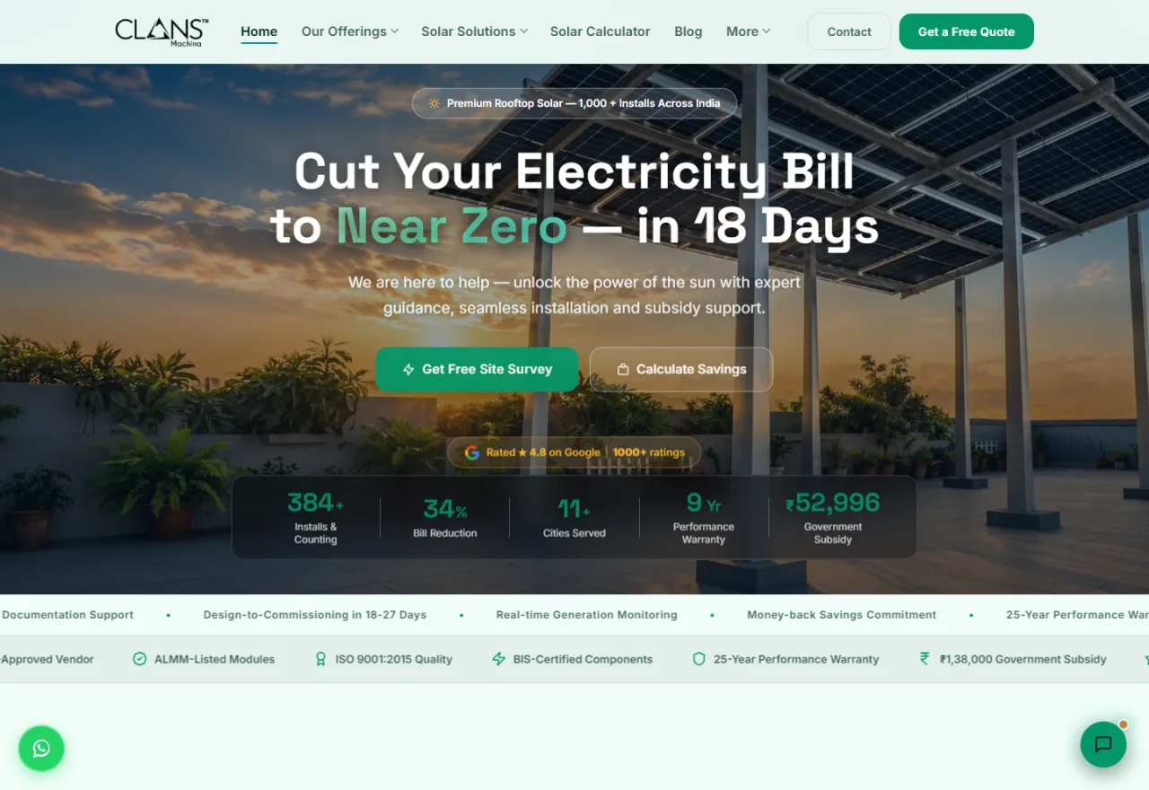 Clans Machina &mdash; rooftop solar site with savings calculator